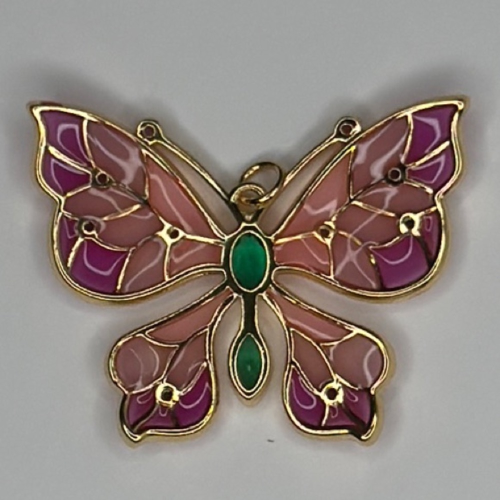 NWOT Rhinestone Crystal Enamel Pink Green Brooch Wedding Butterfly Mariposa Gift - Picture 2 of 4